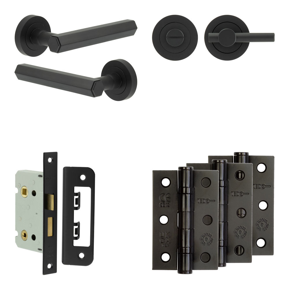 High quality image of Frelan - Complete Hex Door Handle Pack - Bathroom - Black Sku. JE-C5B2-MB
