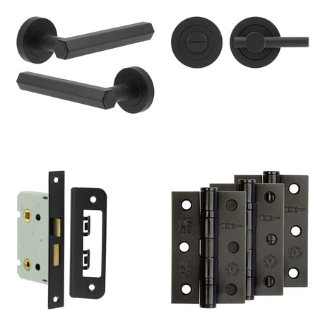 High quality image of Frelan - Complete Hex Door Handle Pack - Bathroom - Black Sku. JE-C5B2-MB