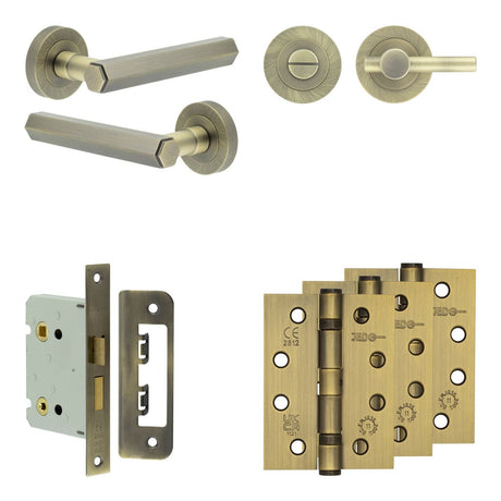 High quality image of Frelan - Complete Hex Door Handle Pack - Bathroom - Antique Brass Sku. JE-C6A2-AB