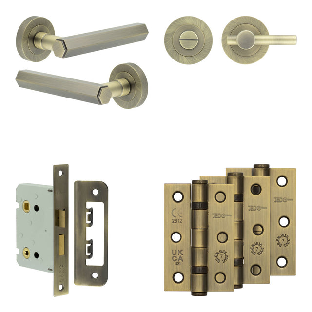 High quality image of Frelan - Complete Hex Door Handle Pack - Bathroom - Antique Brass Sku. JE-C6B2-AB