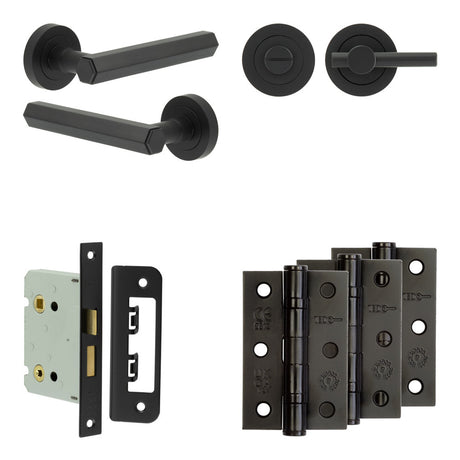 High quality image of Frelan - Complete Hex Door Handle Pack - Bathroom - Black Sku. JE-C6B2-MB