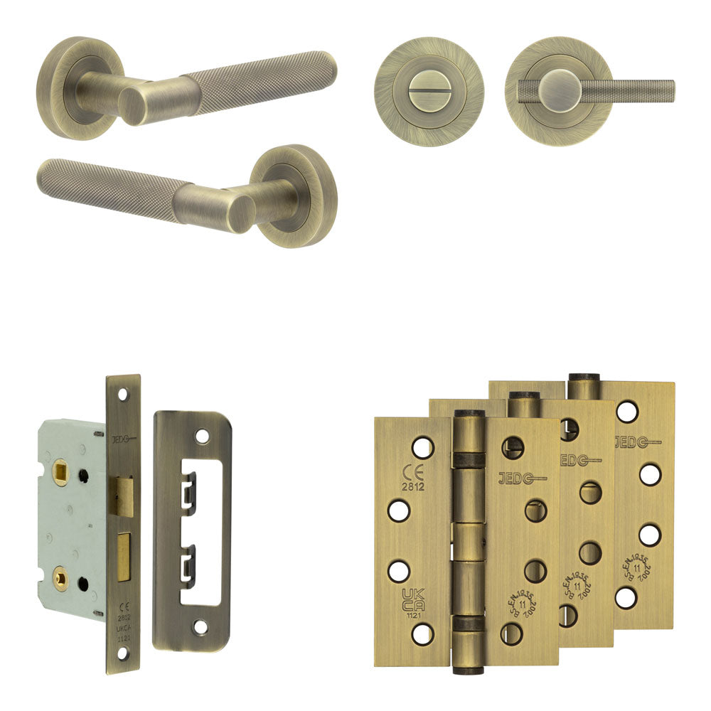 High quality image of Frelan - Complete Bari Door Handle Pack - Bathroom - Antique Brass Sku. JE-D5A1-AB