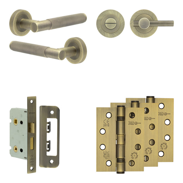 High quality image of Frelan - Complete Bari Door Handle Pack - Bathroom - Antique Brass Sku. JE-D5A1-AB