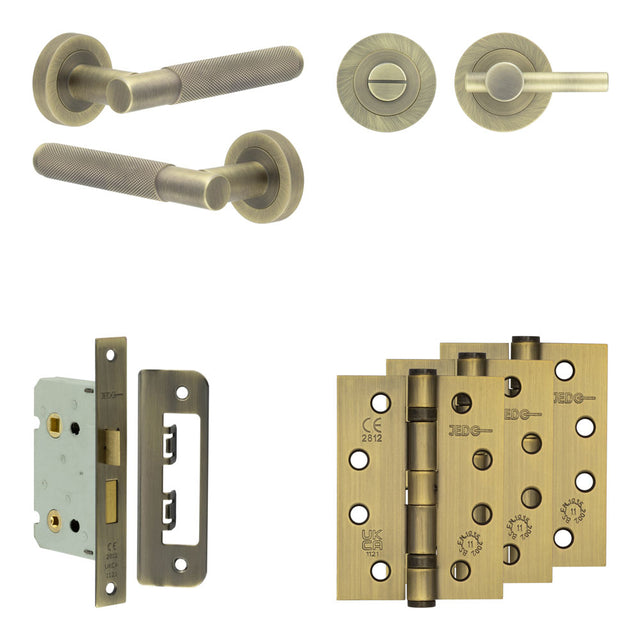 High quality image of Frelan - Complete Bari Door Handle Pack - Bathroom - Antique Brass Sku. JE-D5A2-AB