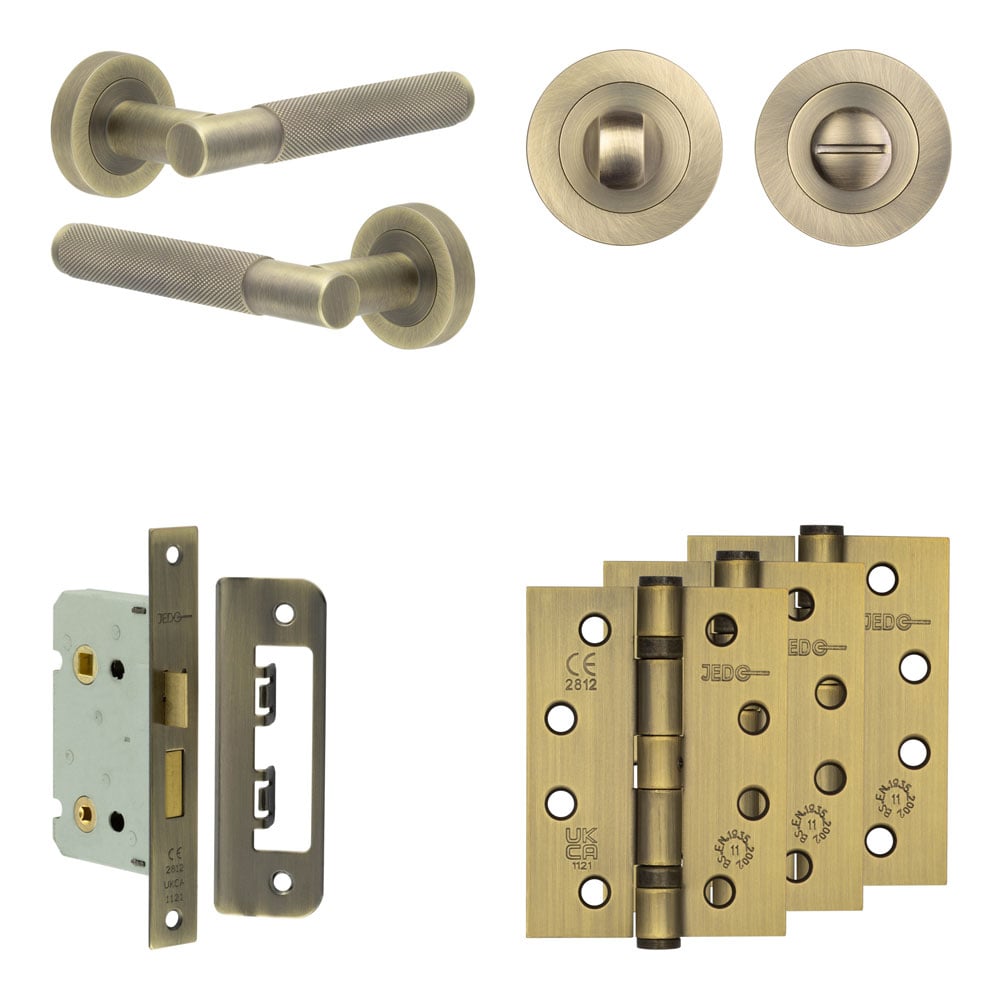 High quality image of Frelan - Complete Bari Door Handle Pack - Bathroom - Antique Brass Sku. JE-D5A3-AB