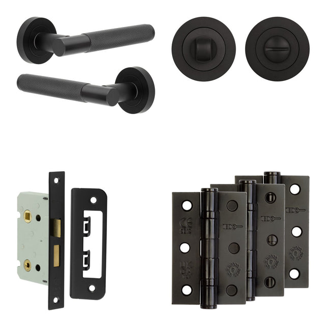 High quality image of Frelan - Complete Bari Door Handle Pack - Bathroom - Black Sku. JE-D5B3-MB