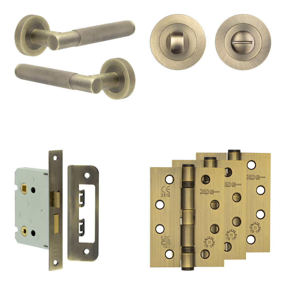 High quality image of Frelan - Complete Bari Door Handle Pack - Bathroom - Antique Brass Sku. JE-D6A3-AB