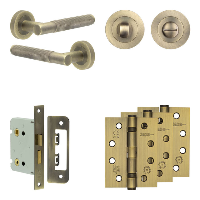 High quality image of Frelan - Complete Bari Door Handle Pack - Bathroom - Antique Brass Sku. JE-D6A3-AB