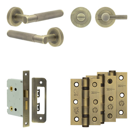 High quality image of Frelan - Complete Bari Door Handle Pack - Bathroom - Antique Brass Sku. JE-D6B1-AB