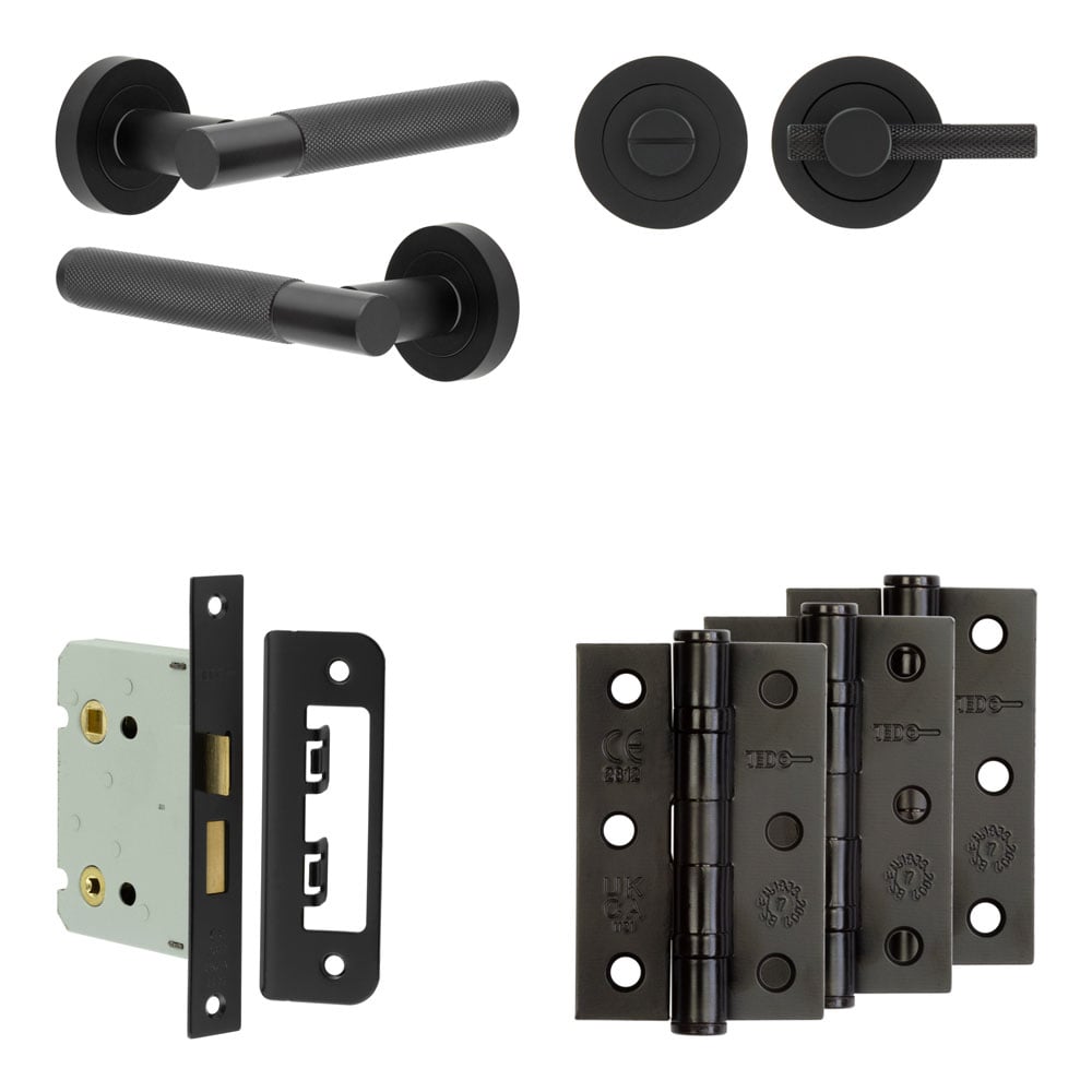 High quality image of Frelan - Complete Bari Door Handle Pack - Bathroom - Black Sku. JE-D6B1-MB