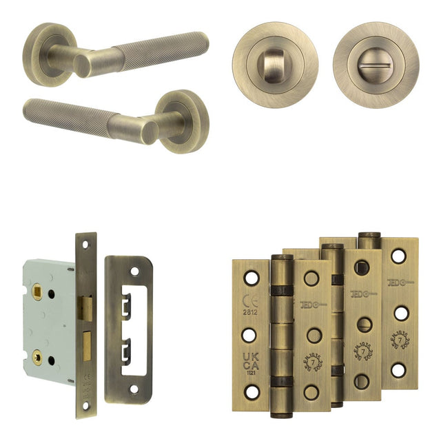 High quality image of Frelan - Complete Bari Door Handle Pack - Bathroom - Antique Brass Sku. JE-D6B3-AB