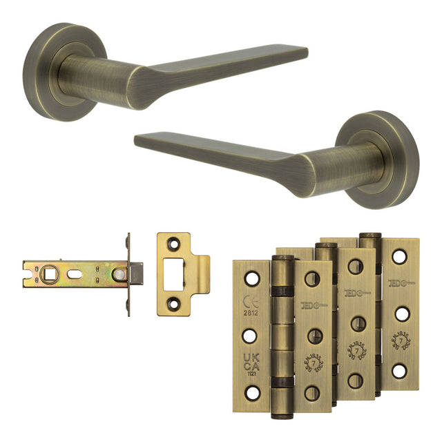 High quality image of Frelan - Complete Gio Door Handle Pack - Internal Doors - Antique Brass Sku. JE-E3B-AB
