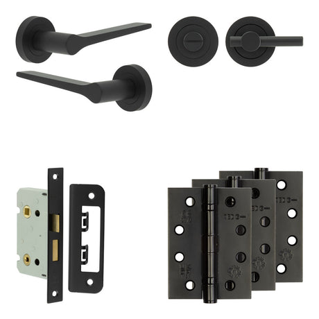 High quality image of Frelan - Complete Gio Door Handle Pack - Bathroom - Black Sku. JE-E5A2-MB