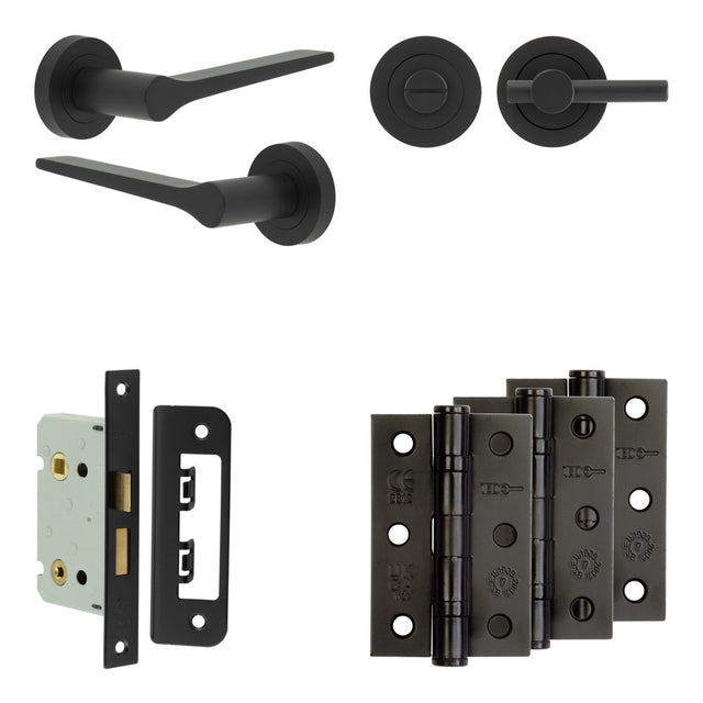 High quality image of Frelan - Complete Gio Door Handle Pack - Bathroom - Black Sku. JE-E5B2-MB