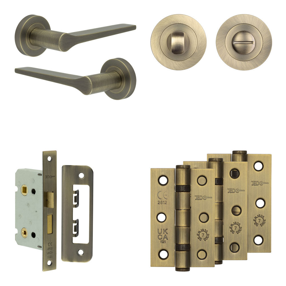 High quality image of Frelan - Complete Gio Door Handle Pack - Bathroom - Antique Brass Sku. JE-E5B3-AB