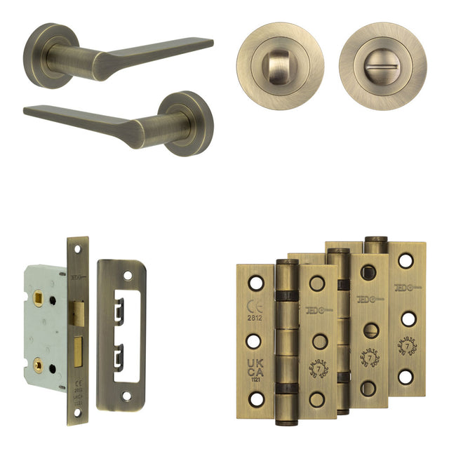 High quality image of Frelan - Complete Gio Door Handle Pack - Bathroom - Antique Brass Sku. JE-E5B3-AB