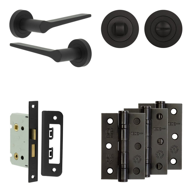 High quality image of Frelan - Complete Gio Door Handle Pack - Bathroom - Black Sku. JE-E5B3-MB