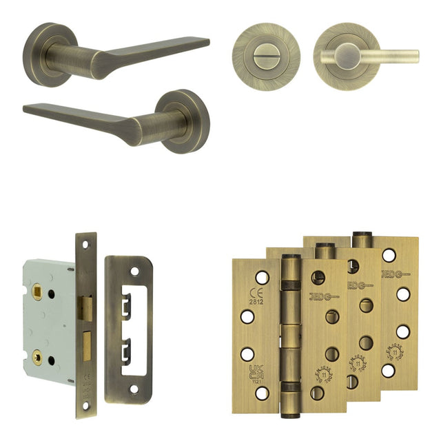 High quality image of Frelan - Complete Gio Door Handle Pack - Bathroom - Antique Brass Sku. JE-E6A2-AB