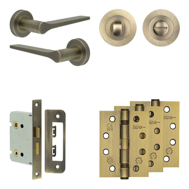 High quality image of Frelan - Complete Gio Door Handle Pack - Bathroom - Antique Brass Sku. JE-E6A3-AB
