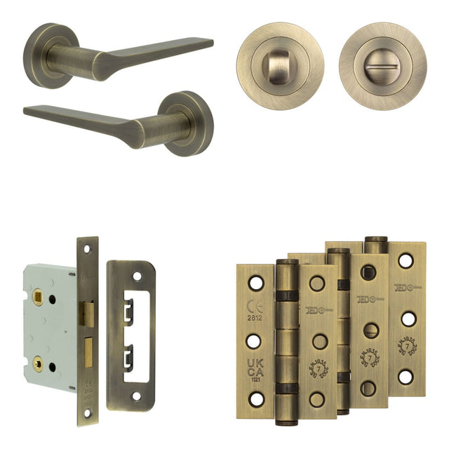 High quality image of Frelan - Complete Gio Door Handle Pack - Bathroom - Antique Brass Sku. JE-E6B3-AB