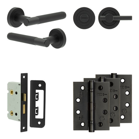 High quality image of Frelan - Complete Venice Door Handle Pack - Bathroom - Black Sku. JE-F5A2-MB