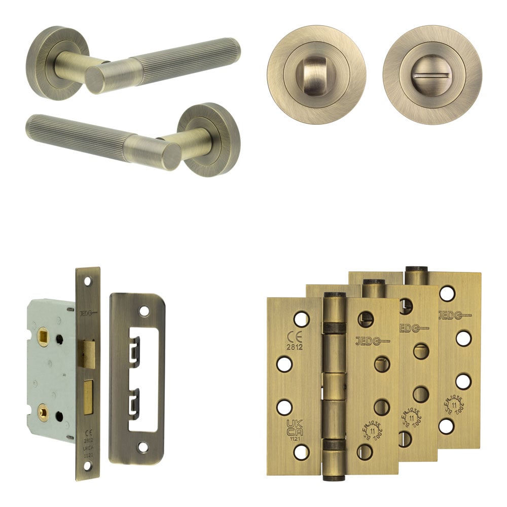 High quality image of Frelan - Complete Venice Door Handle Pack - Bathroom - Antique Brass Sku. JE-F5A3-AB