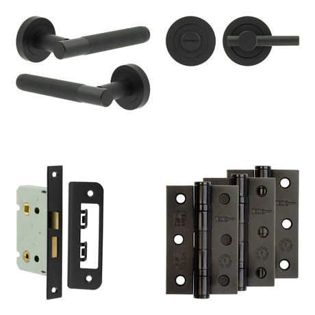High quality image of Frelan - Complete Venice Door Handle Pack - Bathroom - Black Sku. JE-F5B2-MB
