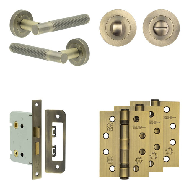 High quality image of Frelan - Complete Venice Door Handle Pack - Bathroom - Antique Brass Sku. JE-F6A3-AB