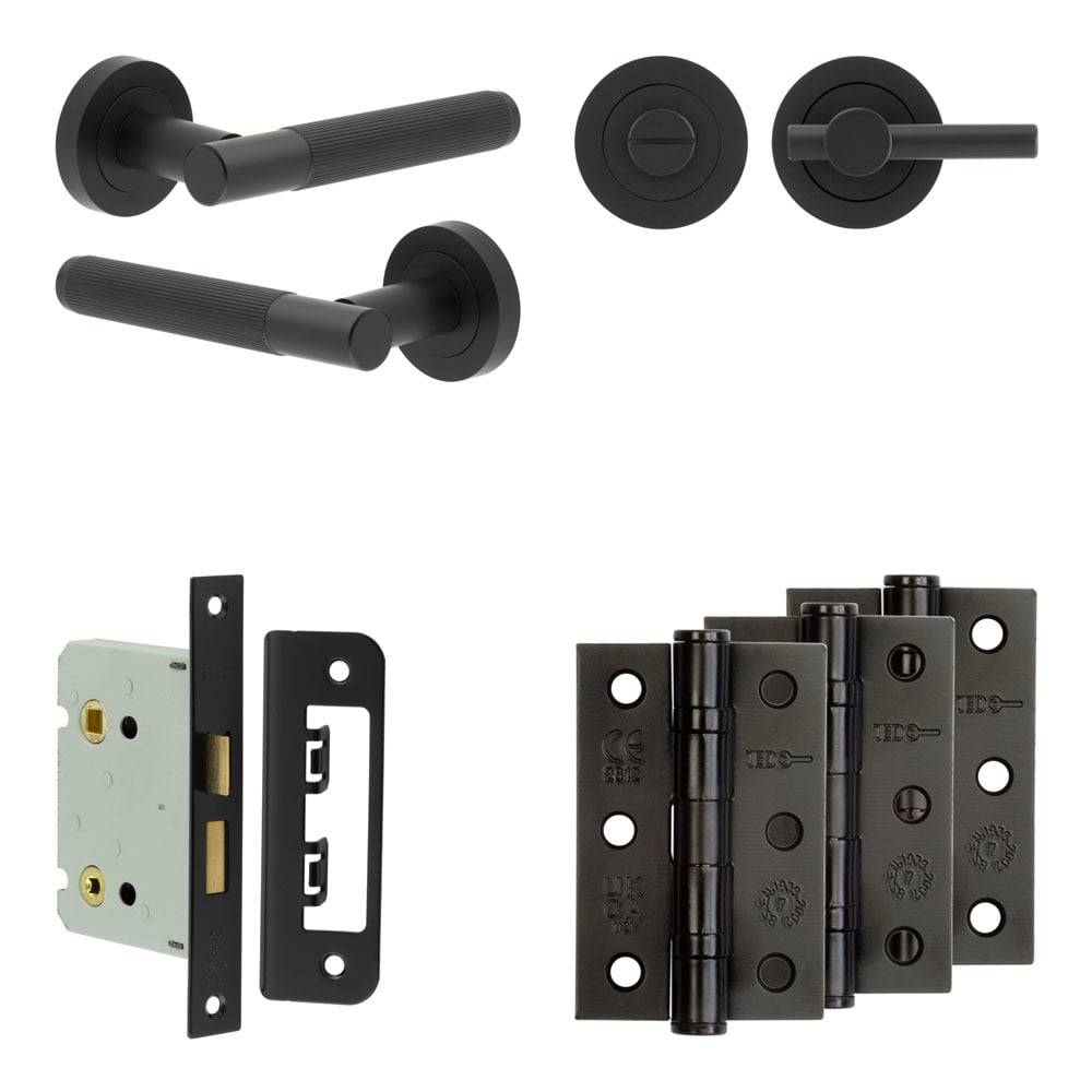 High quality image of Frelan - Complete Venice Door Handle Pack - Bathroom - Black Sku. JE-F6B2-MB