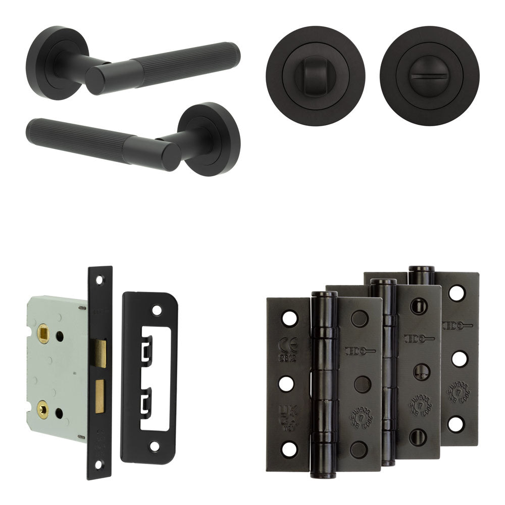 High quality image of Frelan - Complete Venice Door Handle Pack - Bathroom - Black Sku. JE-F6B3-MB