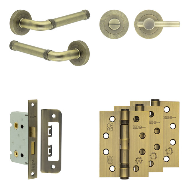 High quality image of Frelan - Complete Midtown Door Handle Pack - Bathroom - Antique Brass Sku. JE-G5A2-AB