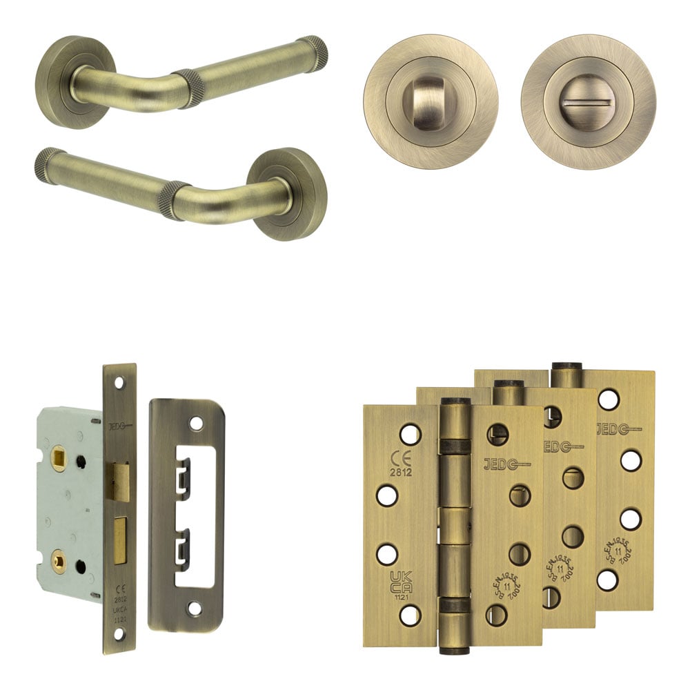 High quality image of Frelan - Complete Midtown Door Handle Pack - Bathroom - Antique Brass Sku. JE-G5A3-AB