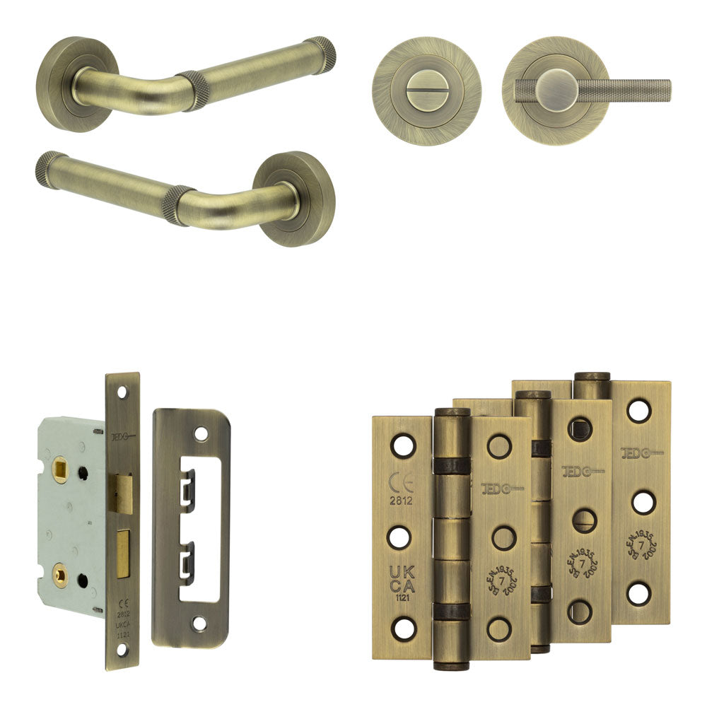 High quality image of Frelan - Complete Midtown Door Handle Pack - Bathroom - Antique Brass Sku. JE-G5B1-AB
