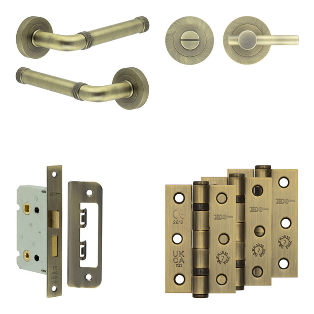 High quality image of Frelan - Complete Midtown Door Handle Pack - Bathroom - Antique Brass Sku. JE-G5B2-AB