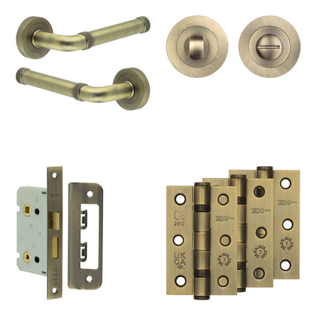 High quality image of Frelan - Complete Midtown Door Handle Pack - Bathroom - Antique Brass Sku. JE-G5B3-AB