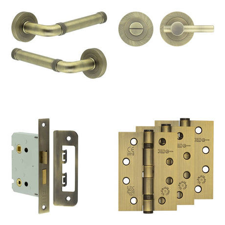 High quality image of Frelan - Complete Midtown Door Handle Pack - Bathroom - Antique Brass Sku. JE-G6A2-AB