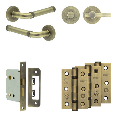 High quality image of Frelan - Complete Midtown Door Handle Pack - Bathroom - Antique Brass Sku. JE-G6B2-AB