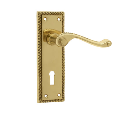High quality image of Frelan - Georgian Suite Door Handle on Lockplate Polished Brass Sku. JG1PB