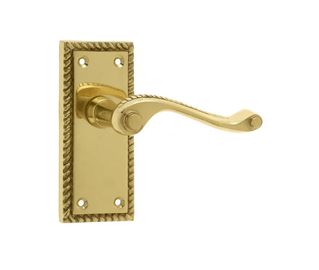 This is an image showing the Frelan - Georgian Suite Door Handle on Short Latchset Plate Polished Brass available to order from Trade Door Handles in Kendal