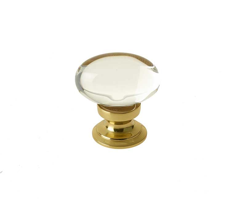 This is an image showing the Frelan - Oval Glass 40mm Cabinet Knob - Polished Brass available to order from Trade Door Handles in Kendal