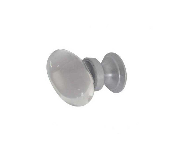 High quality image of Frelan - Oval Glass 40mm Cabinet Knob - Satin Chrome | Sku. jh1162sc | available to order from Trade Door Handles in Kendal.