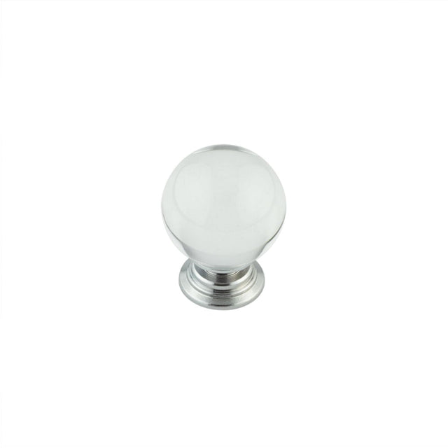 This is an image showing the Frelan - 25mm Polished Chrome Clear Glass Ball Cupboard Knob available to order from Trade Door Handles in Kendal