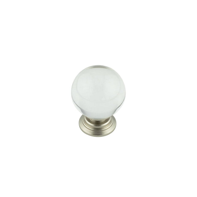 This is an image showing the Frelan - 25mm Satin Nickel Clear Glass Ball Cupboard Knob available to order from Trade Door Handles in Kendal