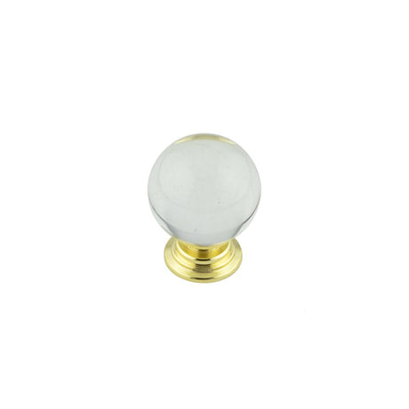 This is an image showing the Frelan - 30mm Brass Finish Clear Glass Ball Knob available to order from Trade Door Handles in Kendal