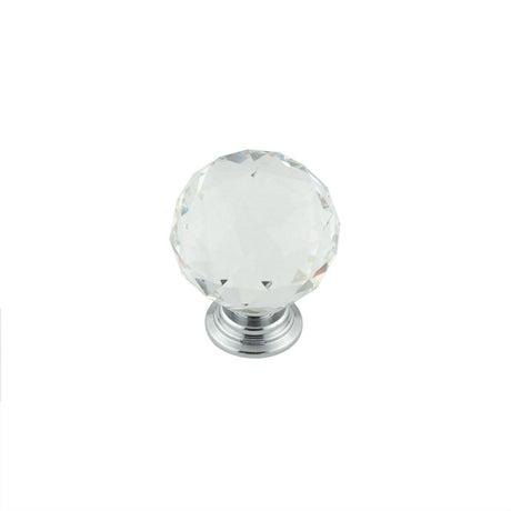 This is an image showing the Frelan - 40mm Polished Chrome Faceted Glass Ball Knob available to order from Trade Door Handles in Kendal