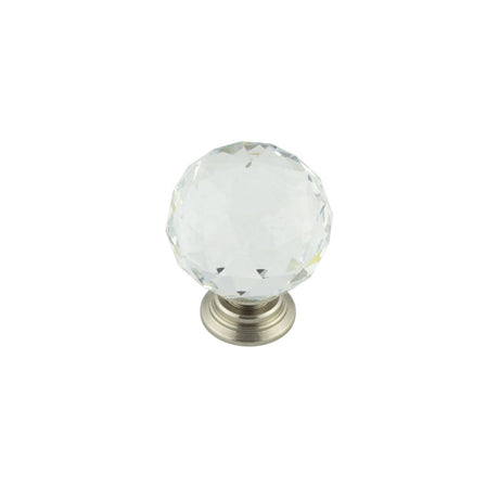 This is an image showing the Frelan - 40mm Satin Nickel Faceted Glass Ball Knob available to order from Trade Door Handles in Kendal