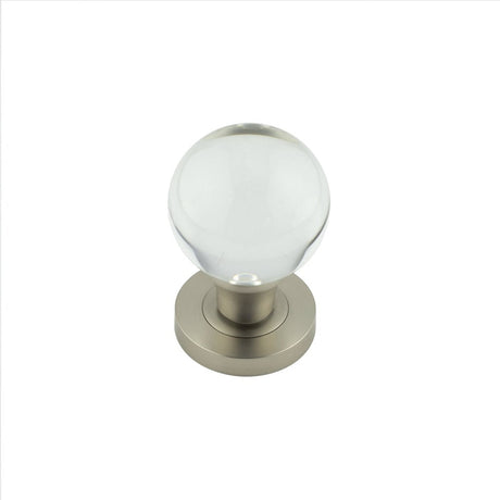 This is an image showing the Frelan - Satiin Nickel Plain Glass Ball Mortice Knob available to order from Trade Door Handles in Kendal