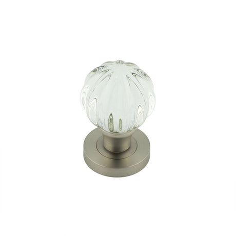 This is an image showing the Frelan - Satin Nickel Glass Pumpkin Mortice Knob available to order from Trade Door Handles in Kendal