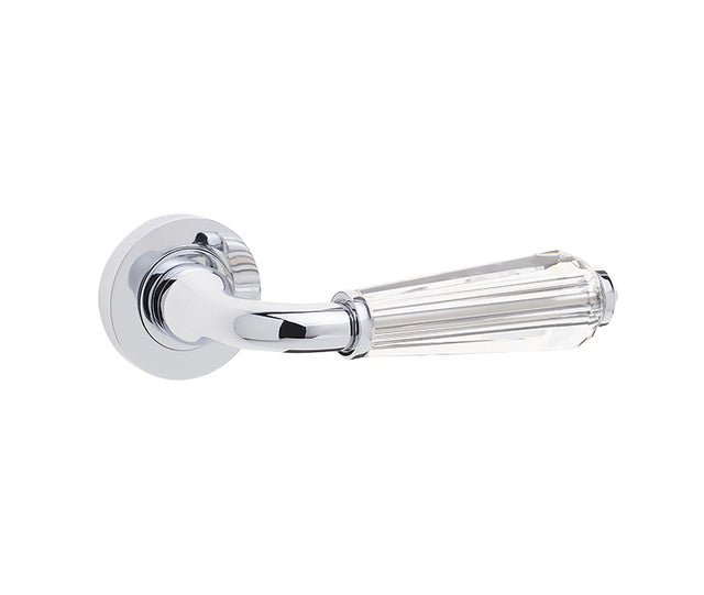 High quality image of Frelan - Fluted Door Handle on Rose Glass/Polished Chrome Sku. JH5312PC