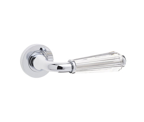 This is an image showing the Frelan - Fluted Door Handle on Rose Glass/Polished Chrome available to order from Trade Door Handles in Kendal